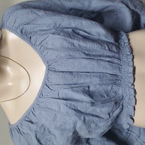 Universal Thread Top Size S Blue lavender Striped 3/4 Sleeve Cropped Shirred